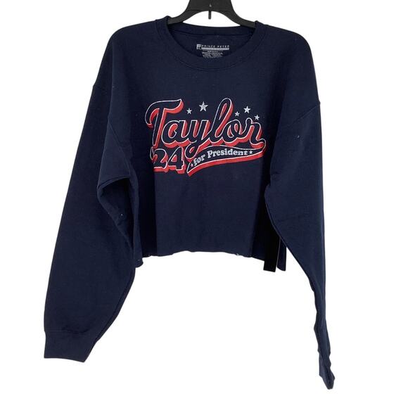 Prince Peter Women Medium Blue Taylor 24 For President Cropped Sweatshirt J10-8 - Picture 1 of 6